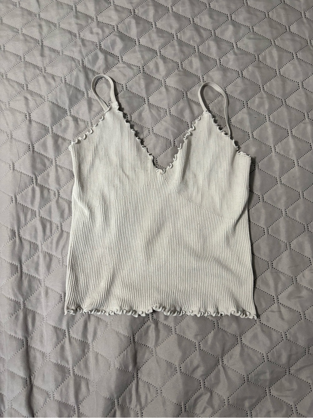 White Ribbed Low-Cut V-Neck Cami Tank Top Size M/L